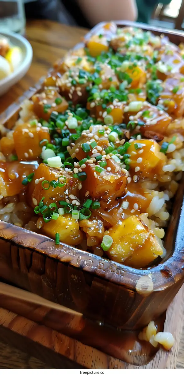 Delicious Japanese Rice Bowl with Teriyaki Chicken and Sesame Seeds