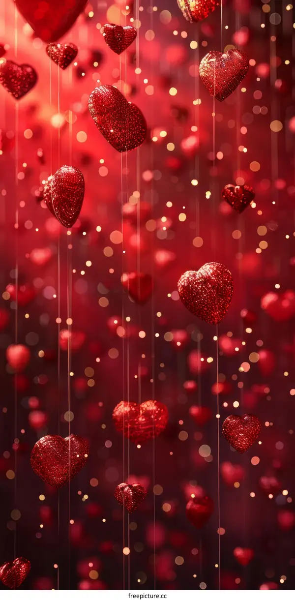Stunning Red Glitter Hearts Hanging Decoration