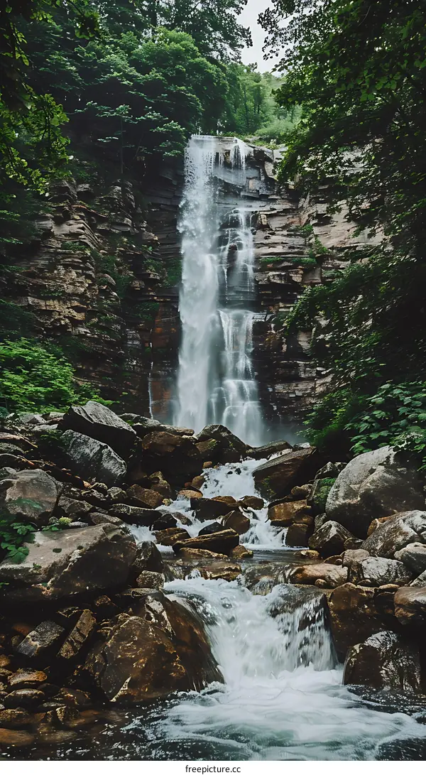 Waterfall in Forest Surrounded by Rocks