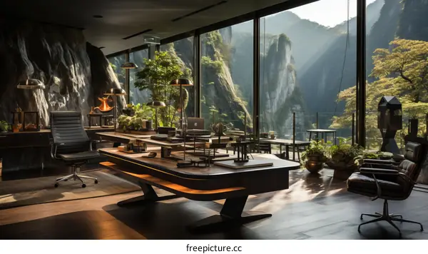 Futurist Home Office Escape with Panoramic Mountain Views