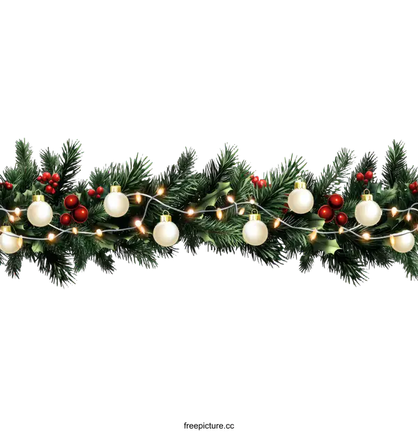 [Transparent Background PNG]Christmas Decoration Border with Lights and Ornaments