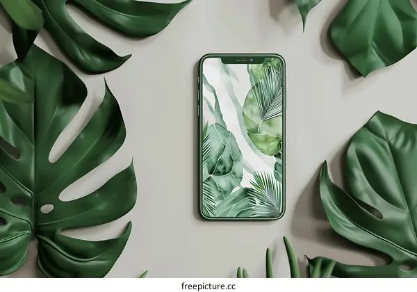 Green Leaves and Smartphone Mockup