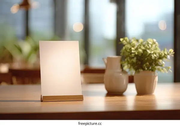 Blank Tabletop Menu Sign in Cafe Setting