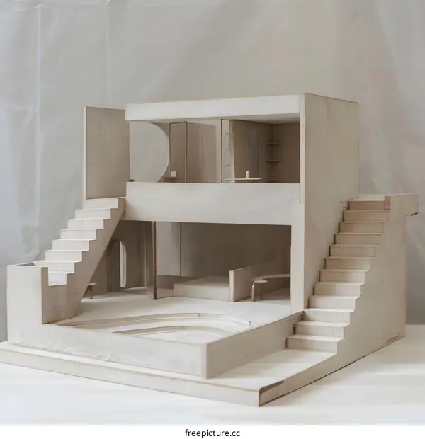 Minimalist Wooden House Model with Stairs