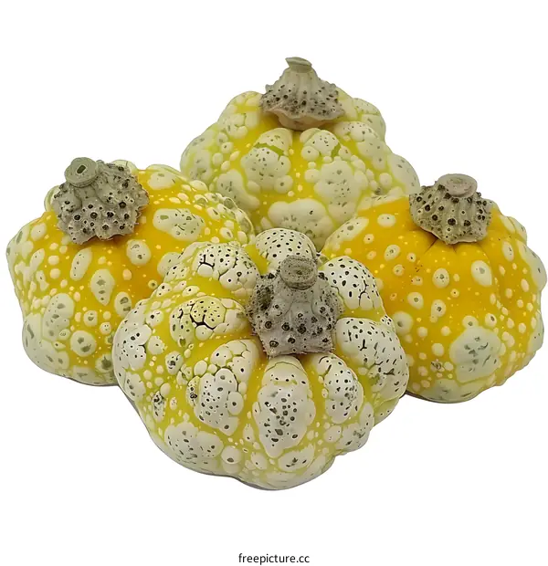 Three Warty Yellow and White Pumpkins