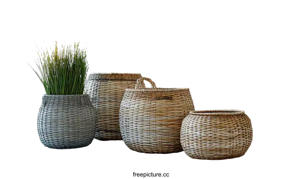 [Transparent Background PNG]Stylish Wicker Baskets in Modern Living Room