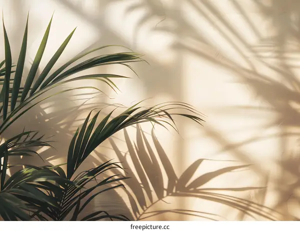 Palm Leaves Shadow on Light Beige Wall