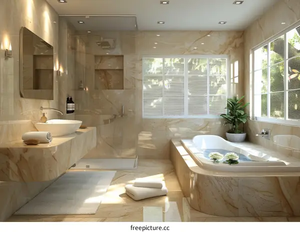 Luxury Modern Bathroom with Stonework Design
