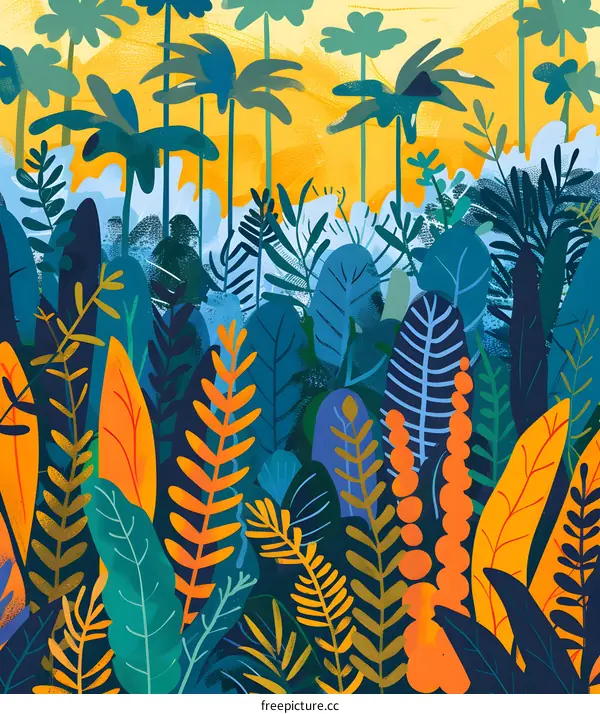 Colorful Tropical Rainforest Illustration