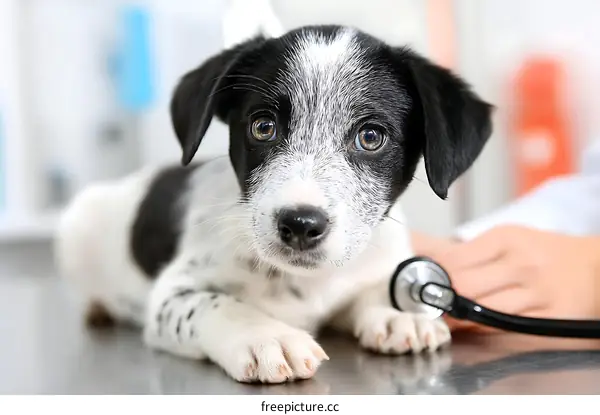 Puppy Receiving Veterinary Care in Clinic