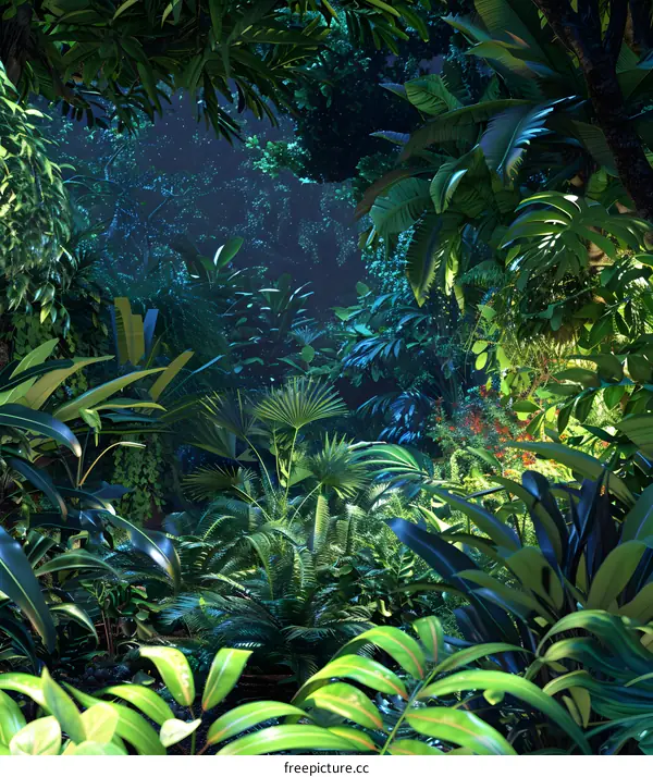 Lush Tropical Rainforest At Night