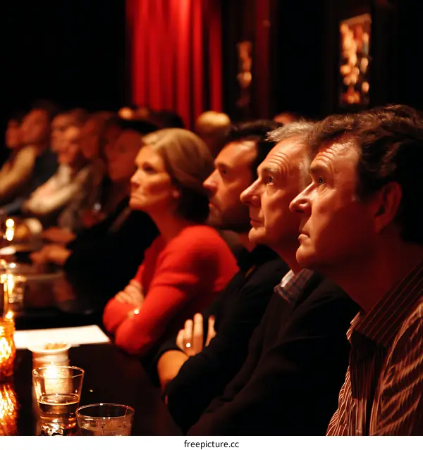 Audience Listening to a Performance in a Red-Lit Venue