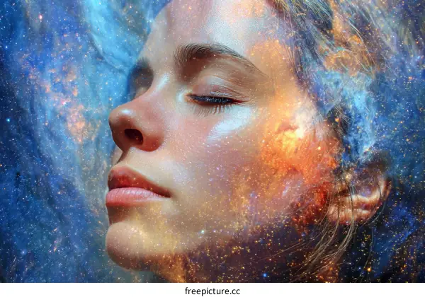 A Womans Face with Cosmic Nebulae