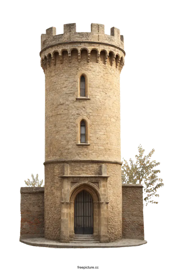 [Transparent Background PNG]Ancient Stone Tower with Medieval Architectural Details