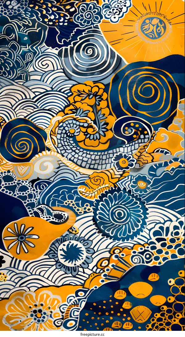 Abstract Blue and Yellow Floral Pattern