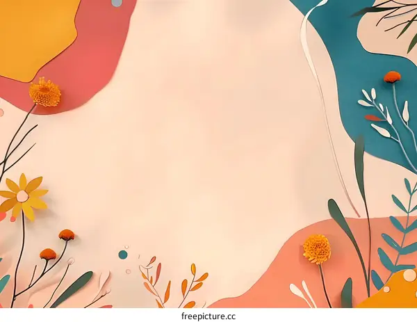 Abstract Floral Background With Paper Cut Flowers And Leaves