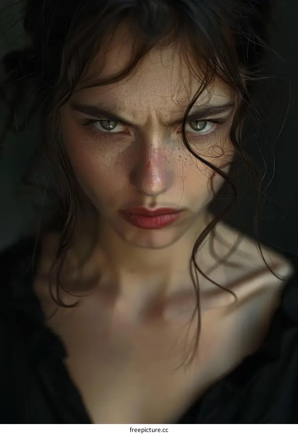 Close Up Portrait of a Woman with Intense Expression