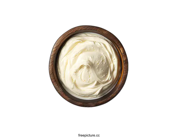 [Transparent Background PNG]Wooden bowl of cream cheese on white background