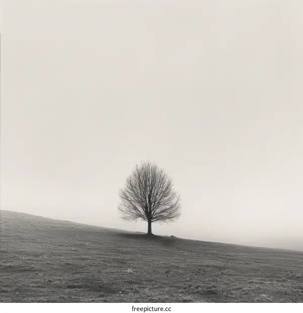 Lonely Tree on a Misty Hill