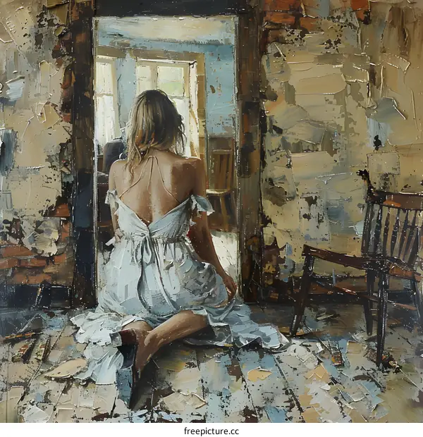 woman looking in mirror