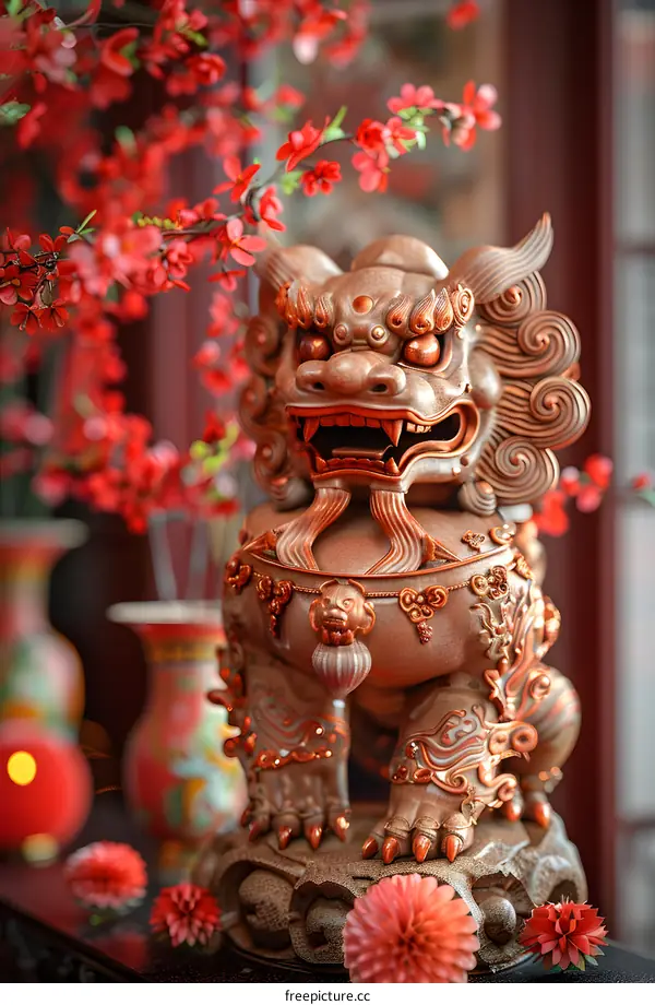 A ceramic lion statue