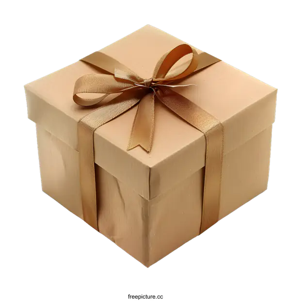 [Transparent Background PNG]Brown Gift Box With Golden Ribbon On White Background