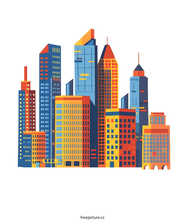 Colorful Cityscape Illustration with Modern Buildings