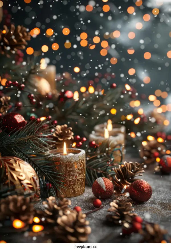 Pine Cone and Ornament Christmas Candle Display