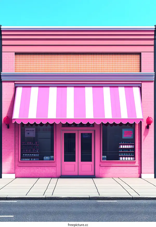 Pink Striped Awning Storefront Building Exterior