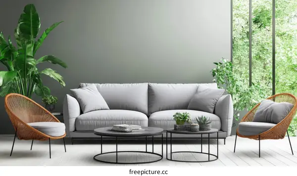 Modern Living Room Interior Design with Greenery