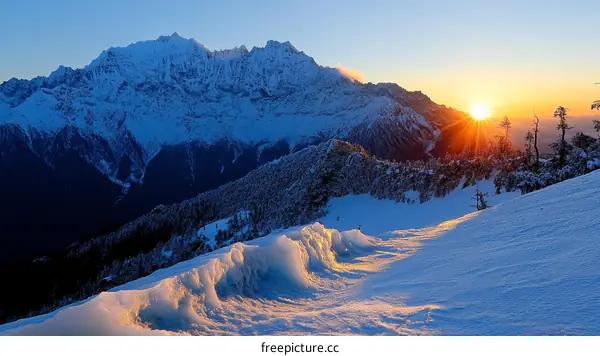 Snowy Mountain Sunset Scenery