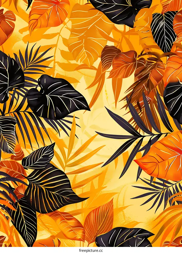 Tropical Leaves Pattern Design Digital Illustration