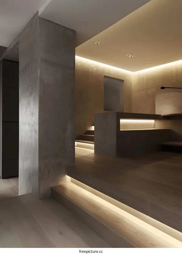 Modern Interior Design with Concrete Walls and Wooden Floors