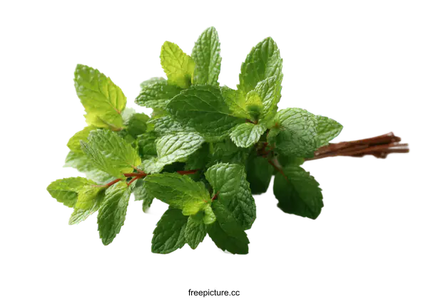 [Transparent Background PNG]Fresh Mint Leaves Close-up