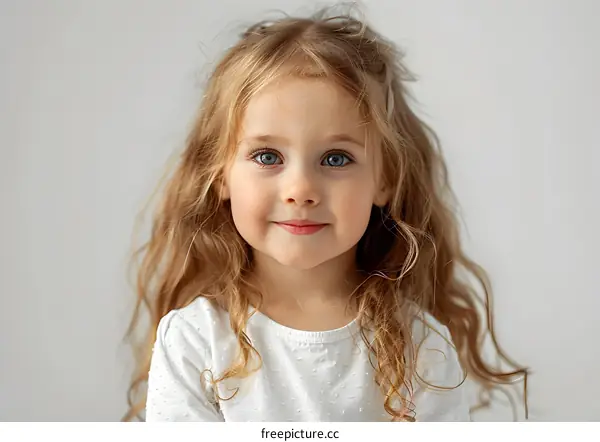 Portrait of a cute little blonde girl with blue eyes