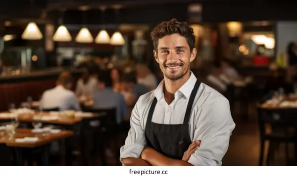 Portrait of a Smiling Caucasian Chef in a Restaurant