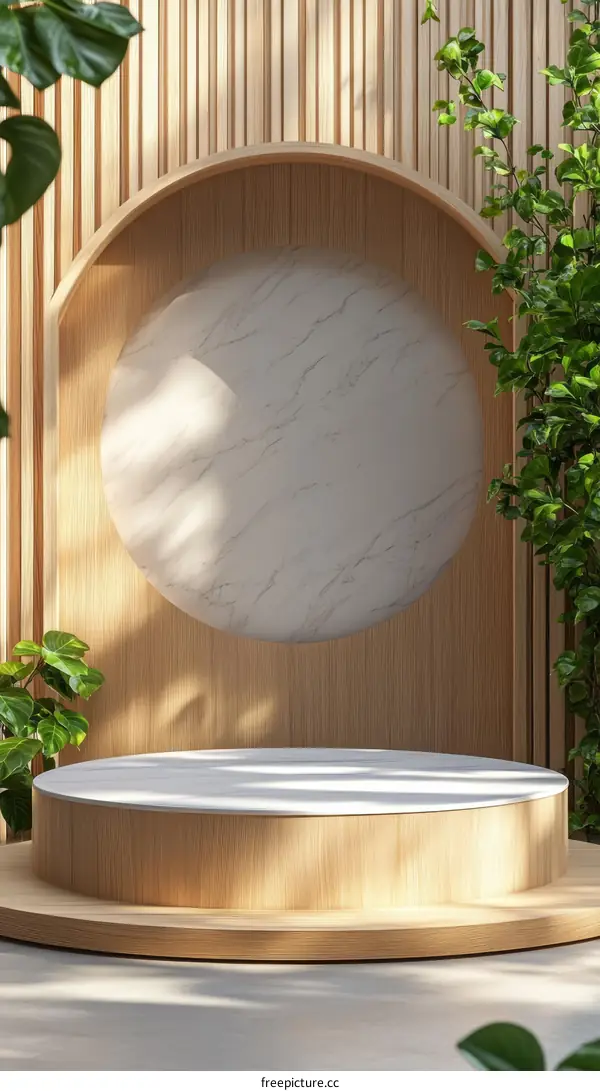 Wooden Display Podium with Marble Circle