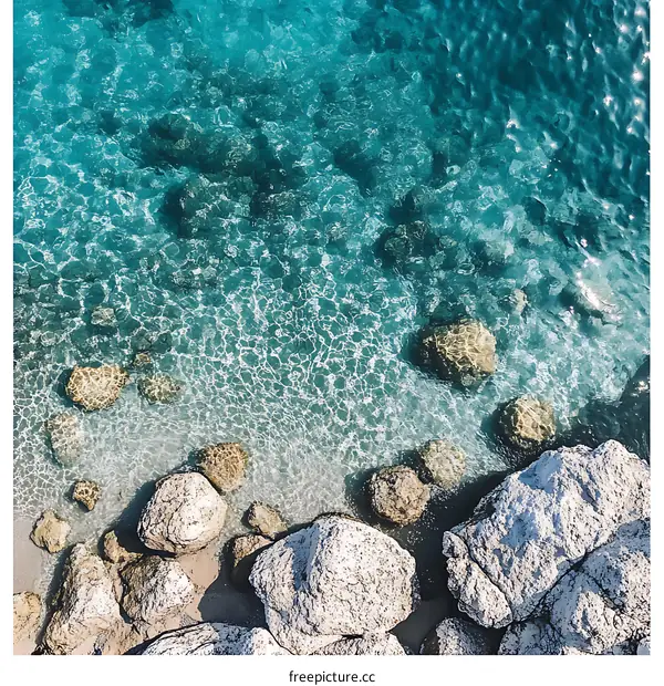 Clear Turquoise Water With Rocks On Shore