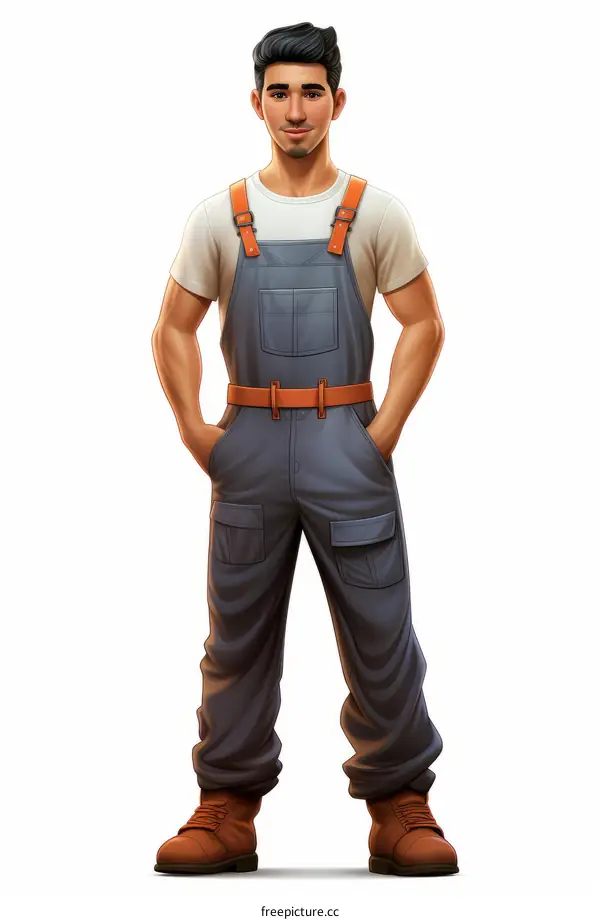 Handsome man wearing white shirt and blue overalls