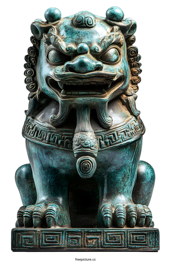 [Transparent Background PNG]Antique Chinese Bronze Guardian Lion Statue
