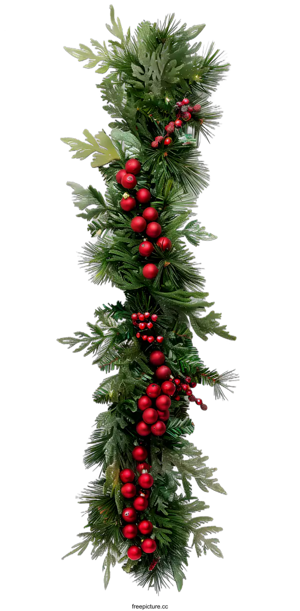 [Transparent Background PNG]Red Christmas Garland With Pine and Berry Decoration