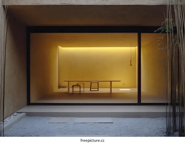 Minimalist Interior Design with Wooden Table and Chairs in a Yellow Room