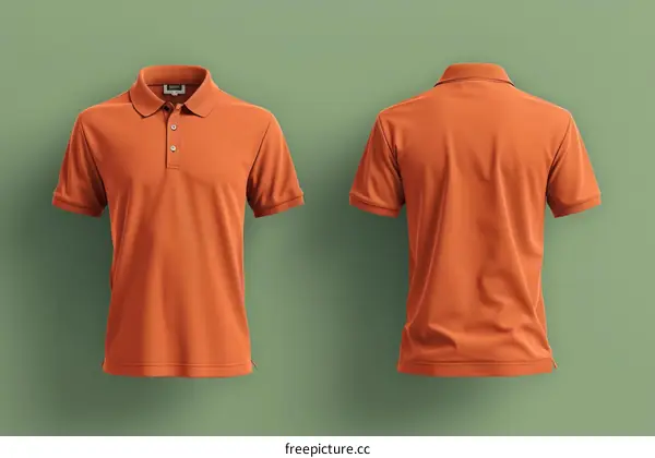 Blank orange polo shirt mockup, front and back view