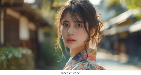 Asian Woman in Traditional Japanese Kimono