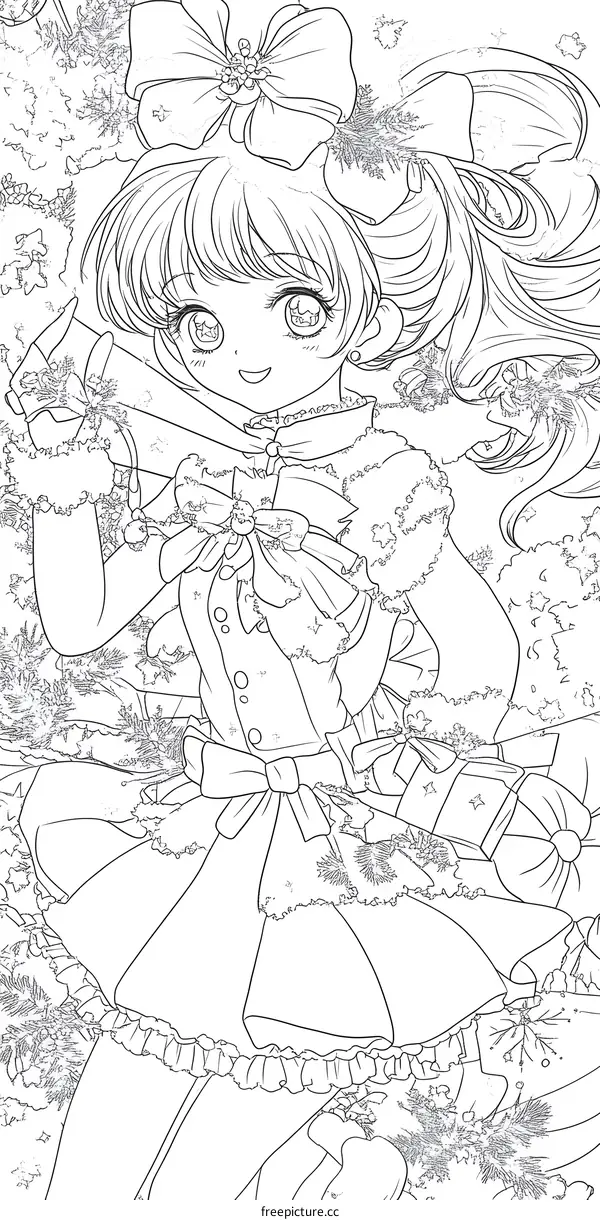 Cute Anime Girl Illustration with Flowers and Bow