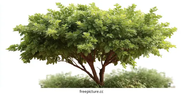 Green Lush Tree Against White Background