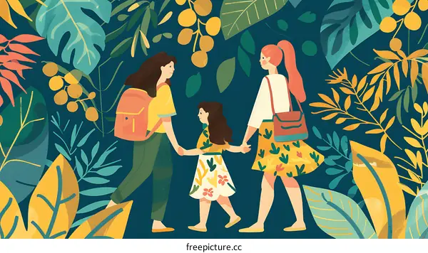 Family Walking Through The Jungle