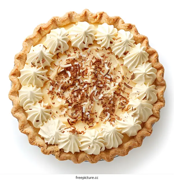 Coconut cream pie with whipped cream and toasted coconut topping