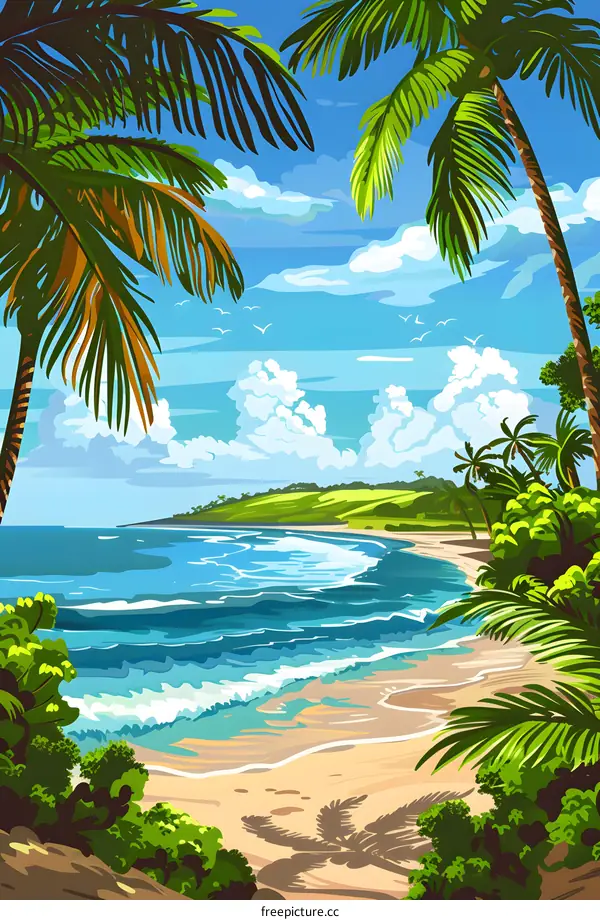 Tropical Beach Summer Scene With Palm Trees