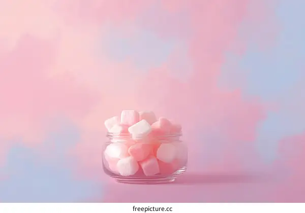 Pink and White Marshmallows in Glass Jar